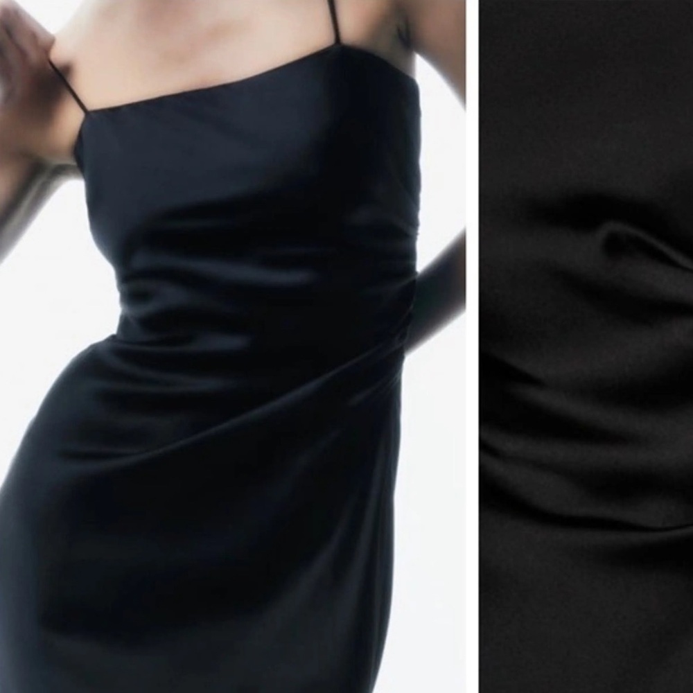 Zara Elegant Black Slip Dress with Thin Straps